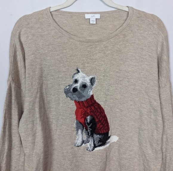 J.Jill Sz. M Crew Neck Weston The Dog Pullover Sweater Beige Heathered Knit Top - Picture 5 of 12